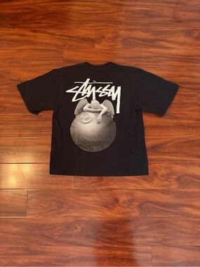 Stussy Black Crewneck T-Shirt with Logo Neck Tag